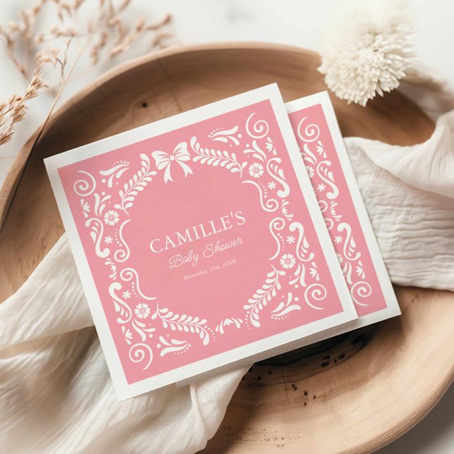 Serviette En Papier Baby shower Pink Papel Picado (Pink Fiesta Baby Shower Napkins)