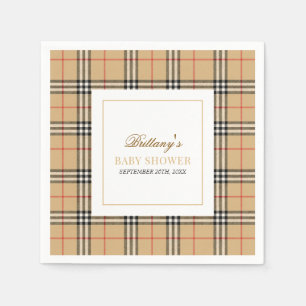 Serviette En Papier Baby shower Plaid Chèque Beige