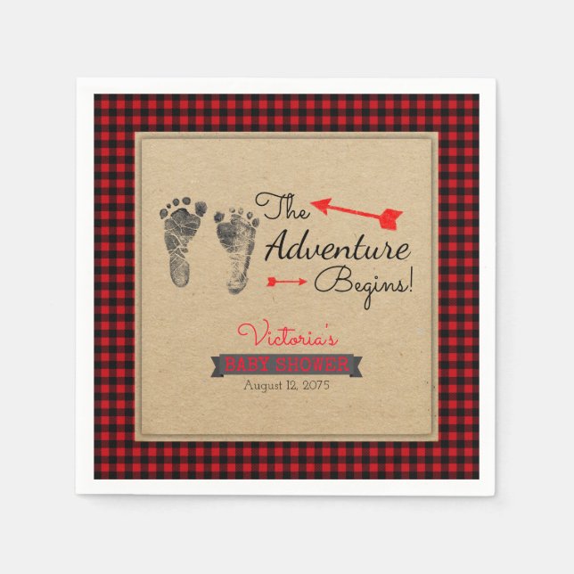 Serviette En Papier Baby shower Plaid de bison de bûcheron (Devant)
