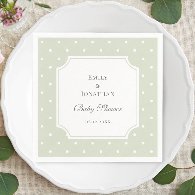 Serviette En Papier Baby shower Pois vert et blanc de Sage clair (Créateur téléchargé)