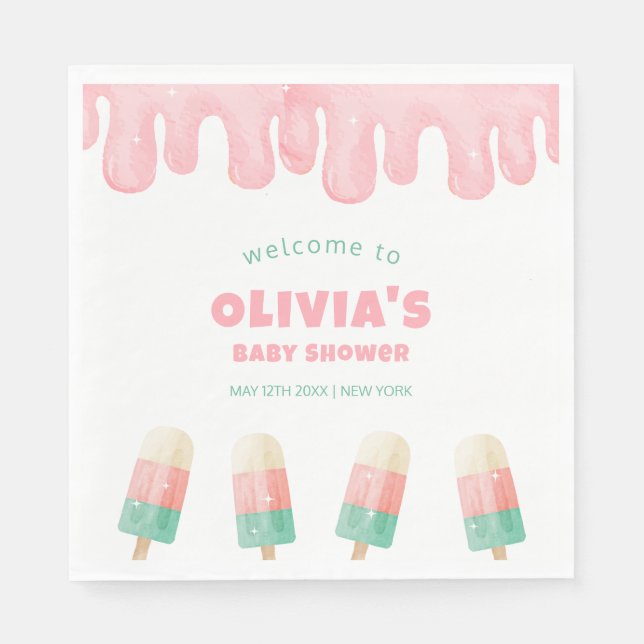 Serviette En Papier Baby shower Pop Crème Pink Melt Bienvenue (Devant)