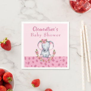 Serviette En Papier Baby shower Poster de animal rose Eléphant mignon