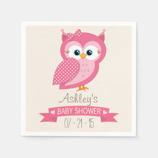 Serviette En Papier Baby shower Pot Owl rose et blanc