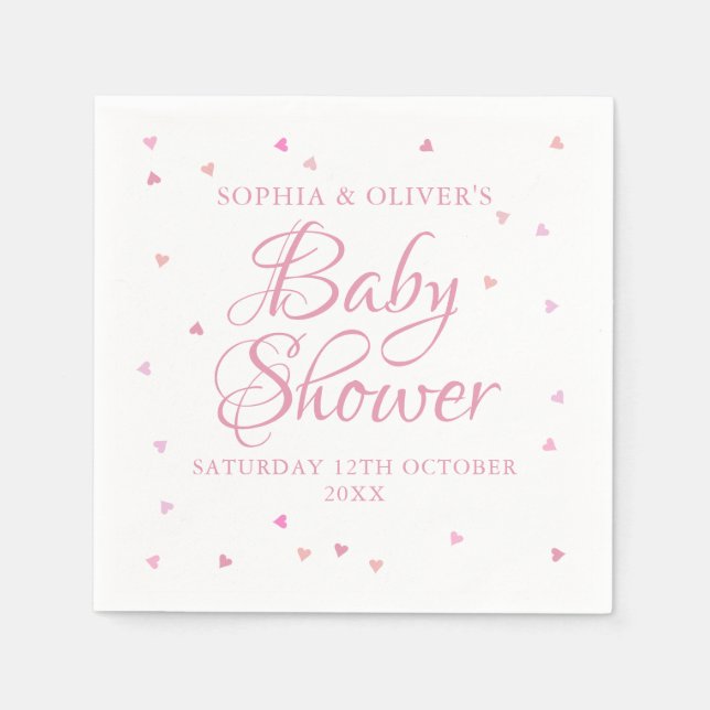 Serviette En Papier Baby shower pour couples coeurs roses (Devant)