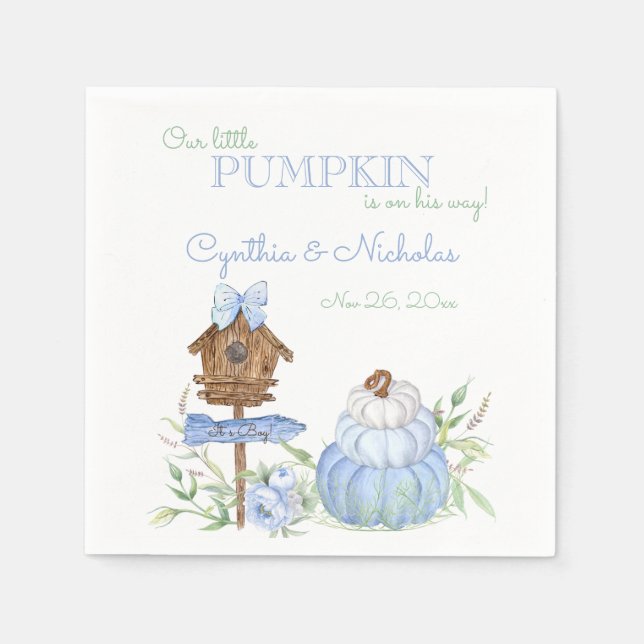 Serviette En Papier Baby shower pour garçon Citrouille Blue Little (Devant)
