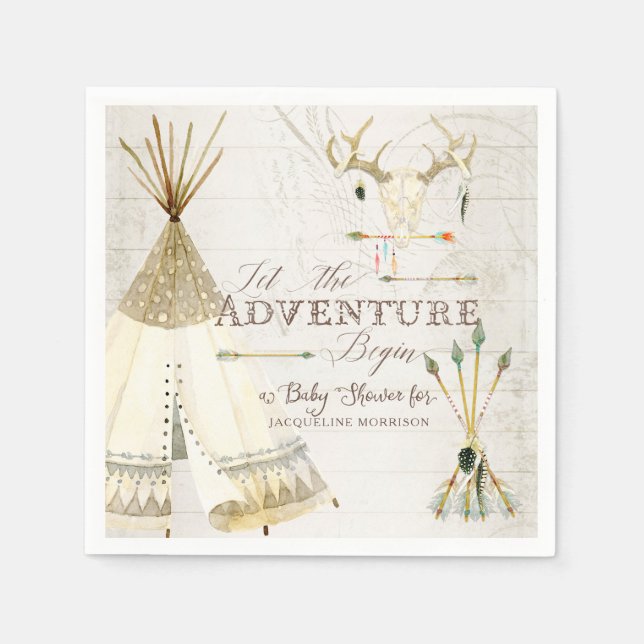 Serviette En Papier Baby shower pour garçons de Teepee Boho Tribal Dee (Devant)