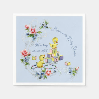 Serviette En Papier Baby Shower pour Petit Garçon Bleu Clair Vintage