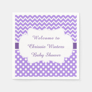 Serviette En Papier Baby shower pourpre Chevron et blanc Pois