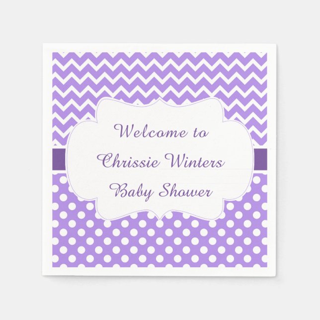 Serviette En Papier Baby shower pourpre Chevron et blanc Pois (Devant)