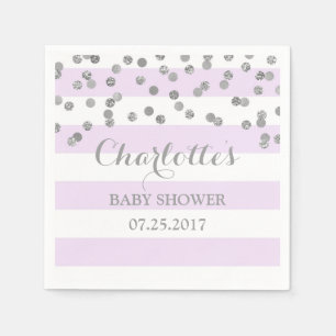 Serviette En Papier Baby shower pourpre de confettis d'argent de