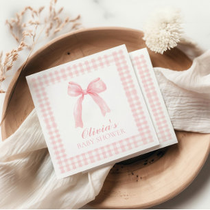 Serviette En Papier Baby shower prépa avec un nœud rose et gingham