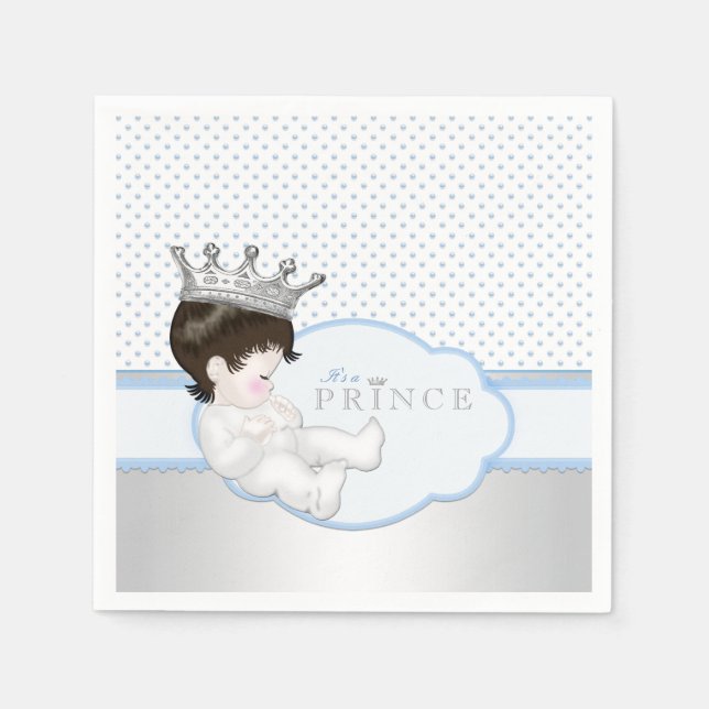 Serviette En Papier Baby Shower Prince Bleu Argent (Devant)
