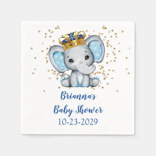 Serviette En Papier Baby shower Prince Royal Blue Gold Elephant Boy