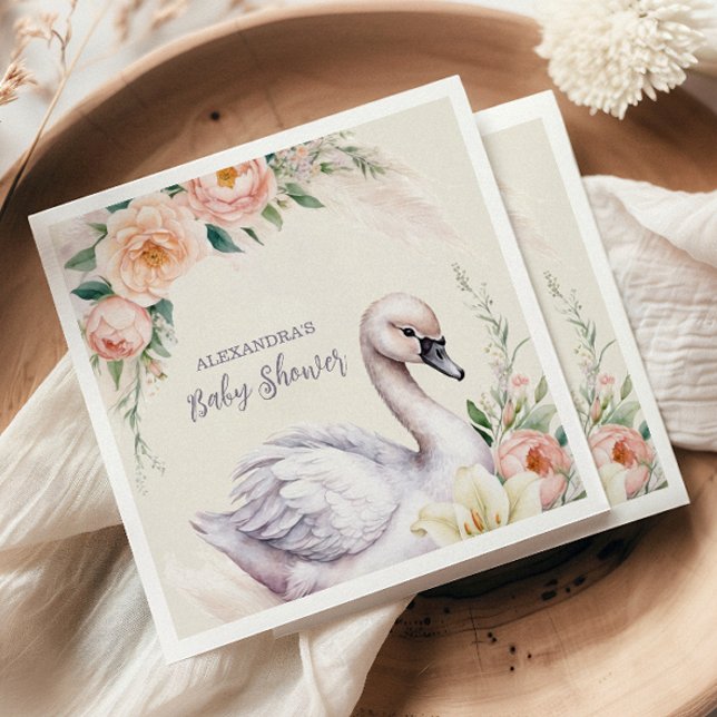 Serviette En Papier Baby shower princesse de cygne rose rose pâle (Créateur téléchargé)