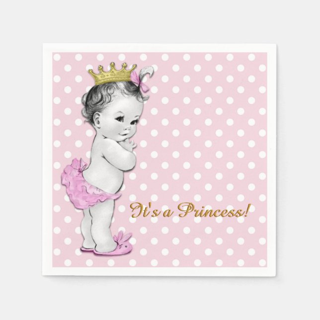 Serviette En Papier Baby shower princesse rose et or (Devant)