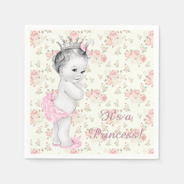 Serviette En Papier Baby shower princesse rose rose (Devant)