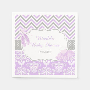 Serviette En Papier Baby shower Purple et Grey Chevron Ballerina