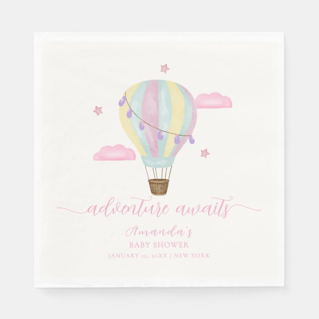 Serviette En Papier Baby shower Rainbow Hot Air Balloon Cloud Star (Devant)