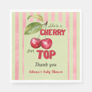 Serviette En Papier Baby Shower Rayure Vintage Cerise Jardin