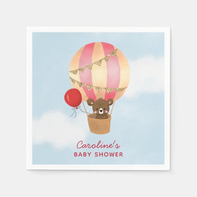 Serviette En Papier Baby shower Red Hot Air Balloon Girl (Devant)