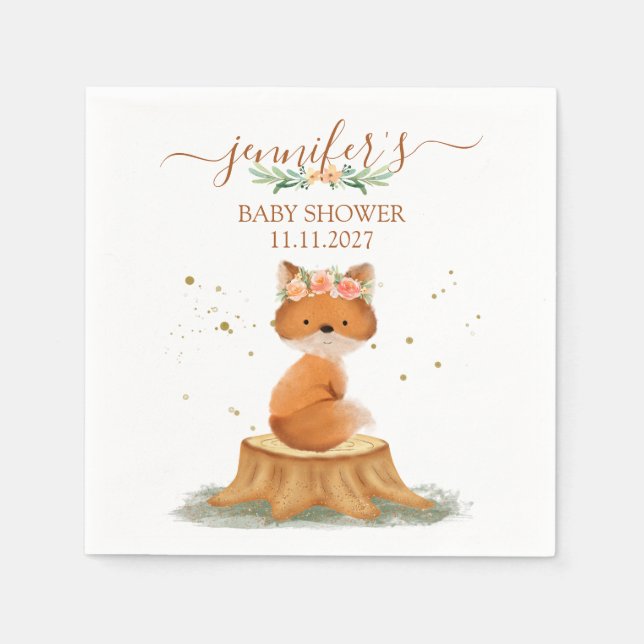 Serviette En Papier Baby Shower Renard Forêt Faune (Devant)