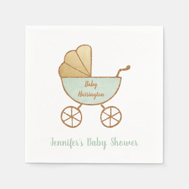 Serviette En Papier Baby shower Retro Pastel Mint Green Carriage (Devant)