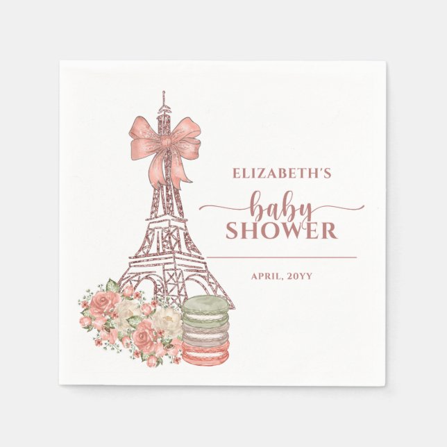 Serviette En Papier Baby shower romantique French Pink Bow Paris (Devant)