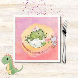 Serviette En Papier Baby Shower Rond Personnalisé Dino & Caneton