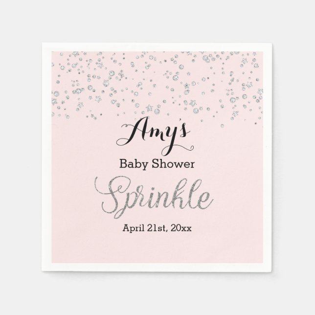 Serviette En Papier Baby shower rose Argent saupoudré Napkin (Devant)
