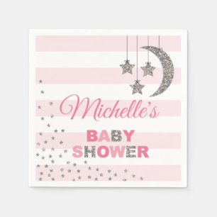 Serviette En Papier baby shower rose argent scintillant petite étoile