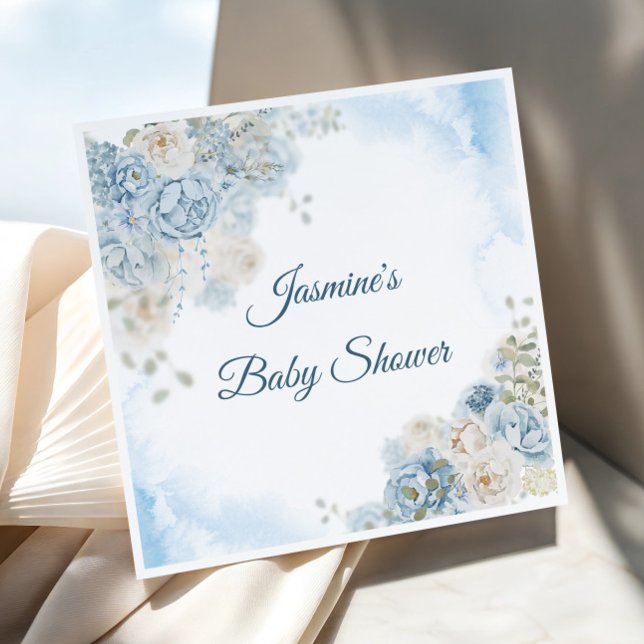 Serviette En Papier Baby Shower Rose Bleue Bohème (Créateur téléchargé)