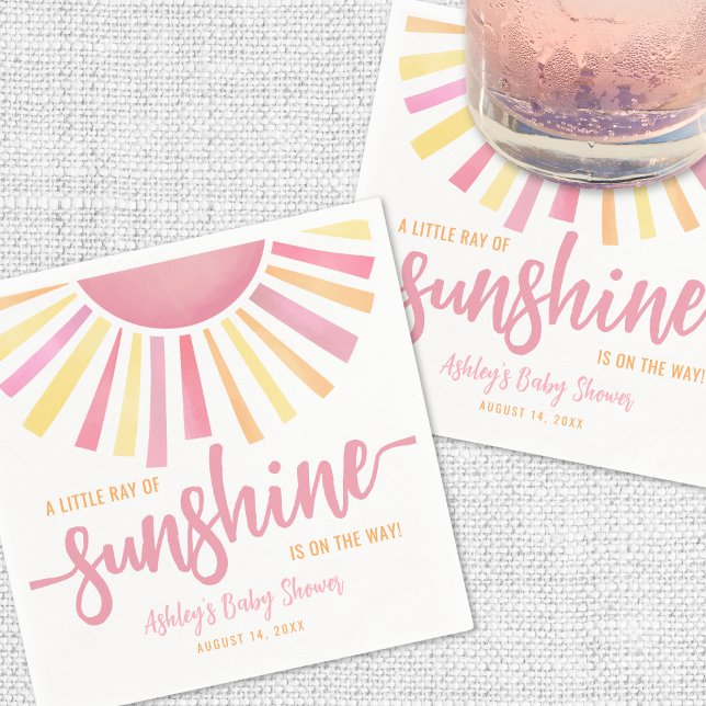 Serviette En Papier Baby Shower Rose Clair (Pink Little Ray Of Sunshine Sun Baby Shower Napkins)