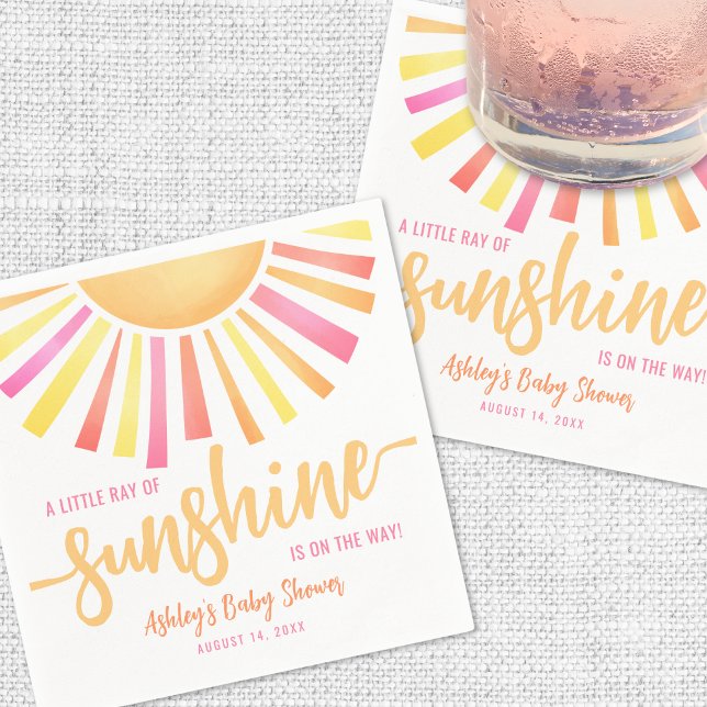 Serviette En Papier Baby Shower Rose Clair Ensoleillé (Sunshine Bright Pink Baby Shower Napkins)