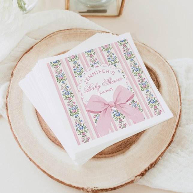 Serviette En Papier Baby shower Rose Coquette Blush Pink Bow (Créateur téléchargé)