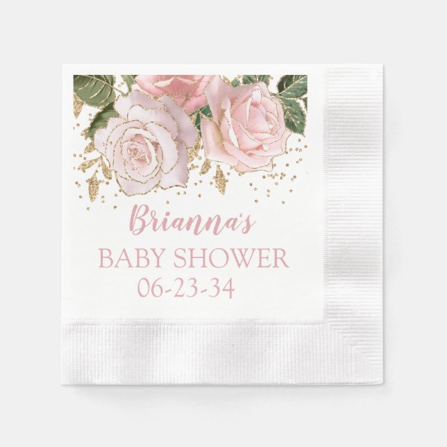 Serviette En Papier Baby shower Rose de Parties scintillant d'or rose (Devant)