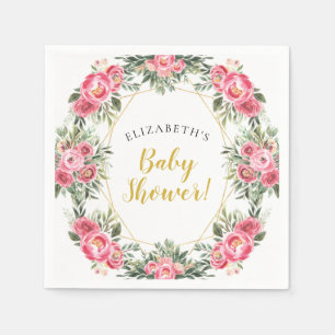 Serviette En Papier Baby shower rose de pivoines d'or