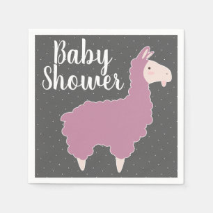 Serviette En Papier Baby shower rose de points de lama et de blanc