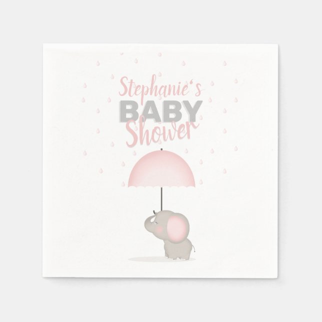 Serviette En Papier Baby shower rose éléphant bébé (Devant)