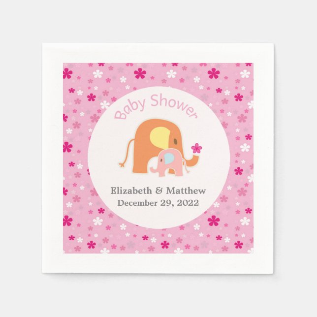 Serviette En Papier Baby shower rose éléphant Napkin (Devant)