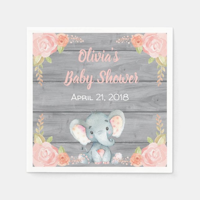 Serviette En Papier Baby shower rose éléphant serviettes (Devant)