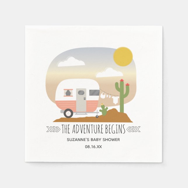 Serviette En Papier Baby shower rose en tissu de Camper du désert (Devant)