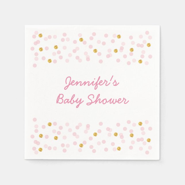 Serviette En Papier Baby shower rose et or (Devant)