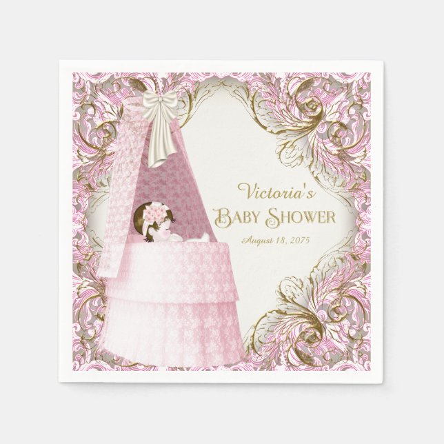 Serviette En Papier Baby shower rose et or (Devant)