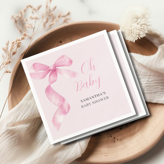 Serviette En Papier Baby shower Rose fille Bow Oh (Créateur téléchargé)