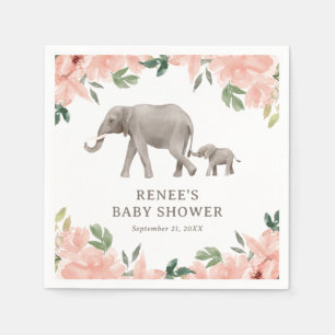 Serviette En Papier Baby shower rose floral Eléphant fille