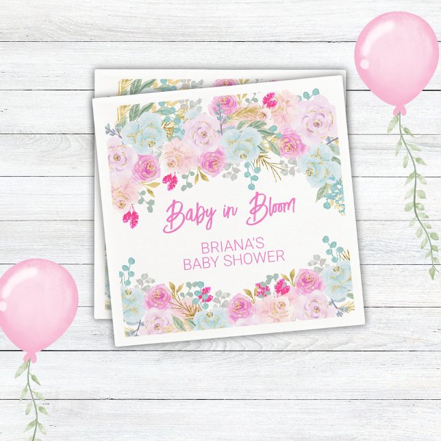 Serviette En Papier Baby shower rose floral fille (Créateur téléchargé)