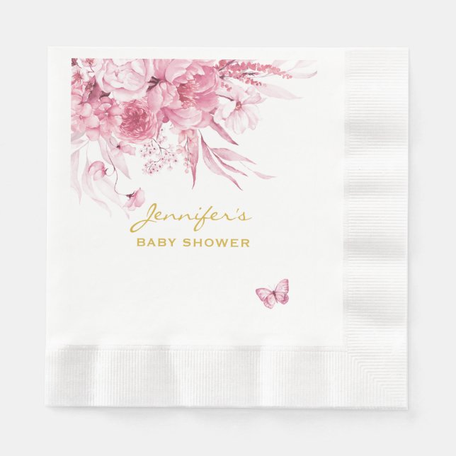 Serviette En Papier Baby shower Rose Floral Rose Pink Rein Luncheon (Devant)