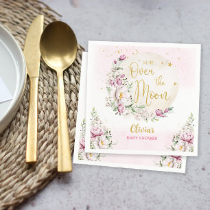 Serviette En Papier Baby shower rose lune florale