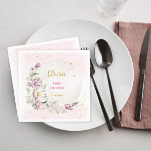Serviette En Papier Baby shower rose lune florale