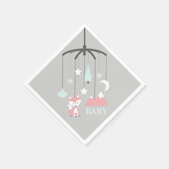 Serviette En Papier Baby shower rose moderne Fox Mobile (Coin)